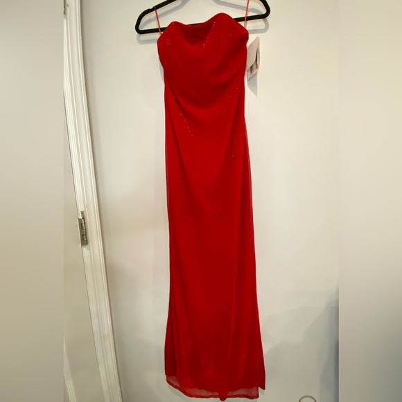 VTG Y2K Jessica McClintock for Gunne Sax Strapless Red Sparkly Dress Deadstock - Picture 3 of 10